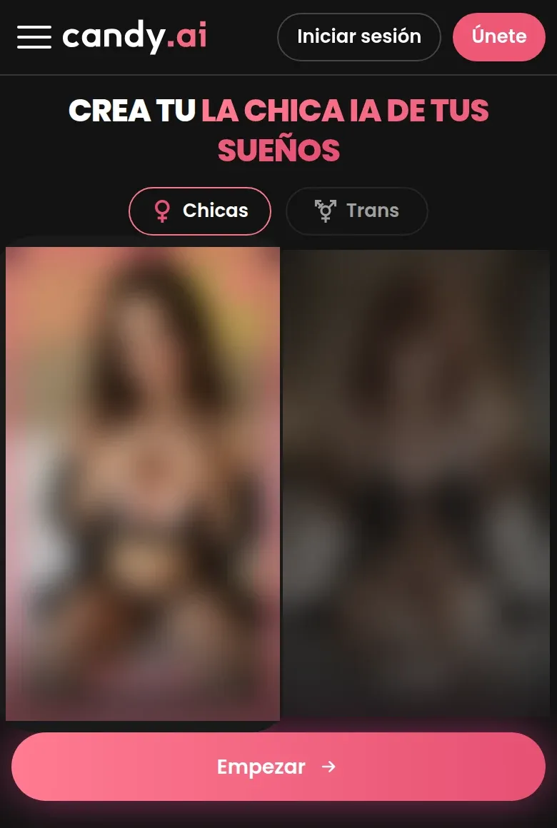 Captura de «Crear personaje» en Candy AI con los estilos Realista y Anime; imágenes de ejemplo difuminadas